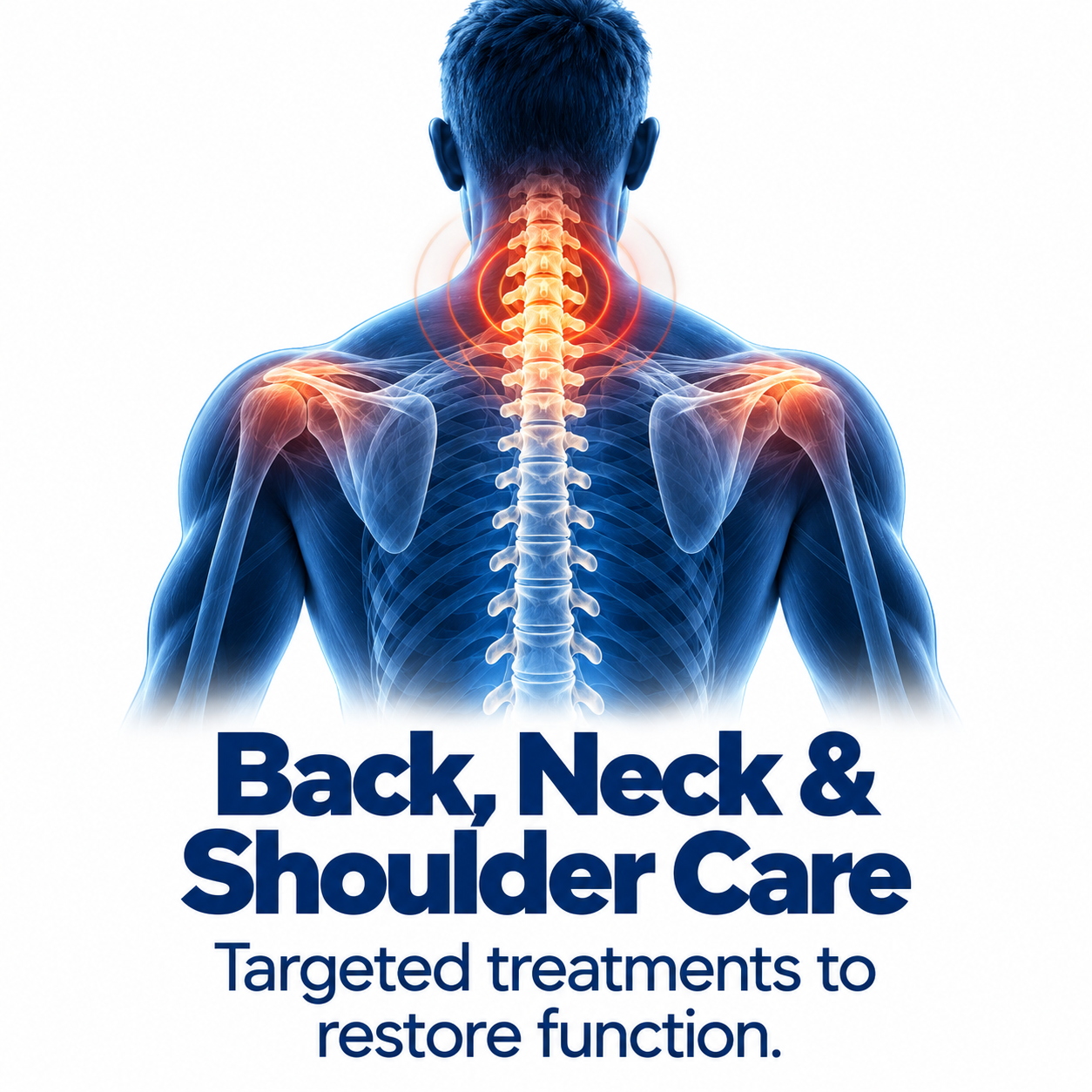 Service graphic: Back, Neck & Shoulder Care. Targeted treatments to restore function.