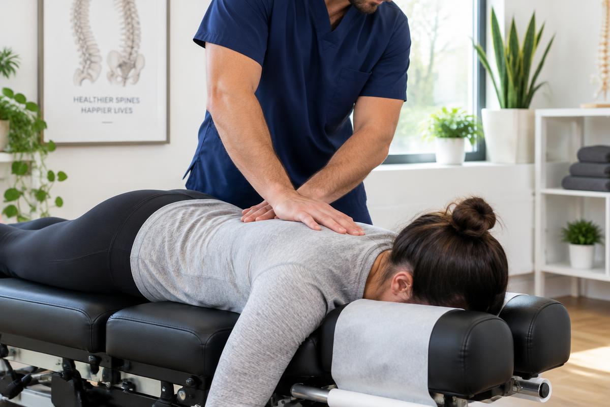 Chiropractor performing a gentle back adjustment (illustrative photo)